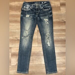 Miss Me Women's Dark Blue Distressed Skinny Jeans